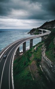 Preview wallpaper bridge, road, mountains, sea