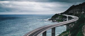 Preview wallpaper bridge, road, mountains, sea