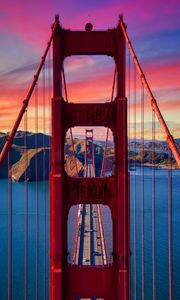 Preview wallpaper bridge, road, mountains, sunset