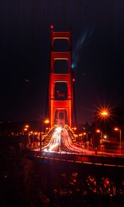 Preview wallpaper bridge, road, night, dark, lights