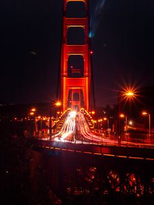 Preview wallpaper bridge, road, night, dark, lights