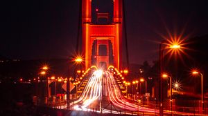 Preview wallpaper bridge, road, night, dark, lights