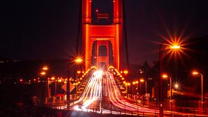 Preview wallpaper bridge, road, night, dark, lights