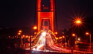 Preview wallpaper bridge, road, night, dark, lights