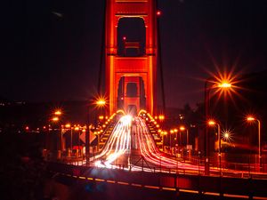 Preview wallpaper bridge, road, night, dark, lights