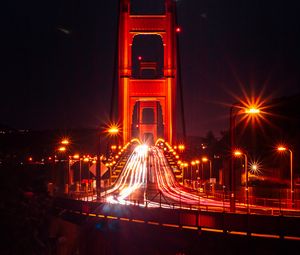 Preview wallpaper bridge, road, night, dark, lights