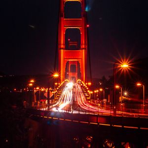 Preview wallpaper bridge, road, night, dark, lights