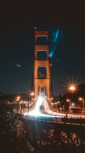 Preview wallpaper bridge, road, night, lights, movement