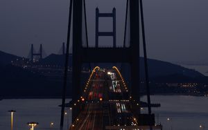 Preview wallpaper bridge, road, night, lights, long exposure, dark