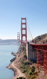 Preview wallpaper bridge, road, pilings, sea