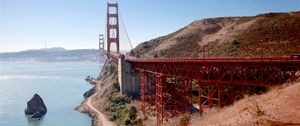 Preview wallpaper bridge, road, pilings, sea