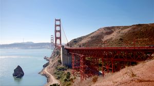 Preview wallpaper bridge, road, pilings, sea