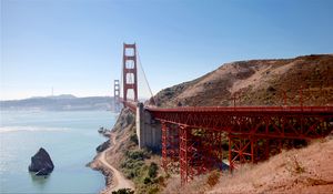 Preview wallpaper bridge, road, pilings, sea