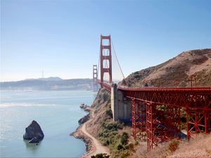 Preview wallpaper bridge, road, pilings, sea