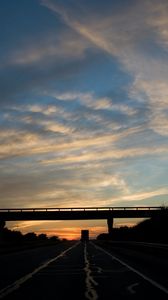 Preview wallpaper bridge, road, route, evening, transport, clouds, sky