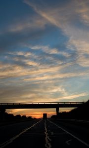 Preview wallpaper bridge, road, route, evening, transport, clouds, sky