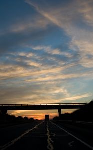 Preview wallpaper bridge, road, route, evening, transport, clouds, sky