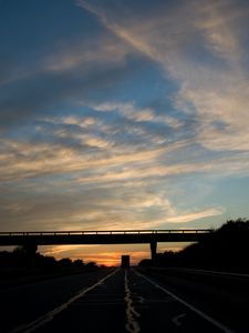 Preview wallpaper bridge, road, route, evening, transport, clouds, sky