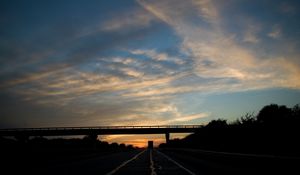 Preview wallpaper bridge, road, route, evening, transport, clouds, sky