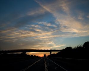 Preview wallpaper bridge, road, route, evening, transport, clouds, sky