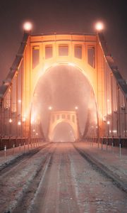 Preview wallpaper bridge, road, snow, blizzard, night, light