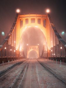 Preview wallpaper bridge, road, snow, blizzard, night, light