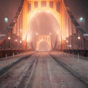 Preview wallpaper bridge, road, snow, blizzard, night, light