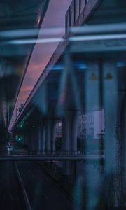 Preview wallpaper bridge, road, speed, city, dusk