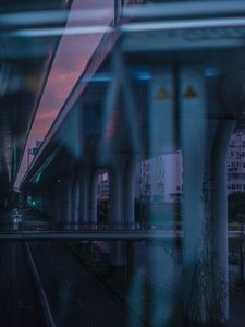Preview wallpaper bridge, road, speed, city, dusk