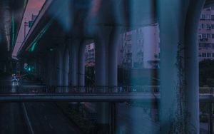 Preview wallpaper bridge, road, speed, city, dusk