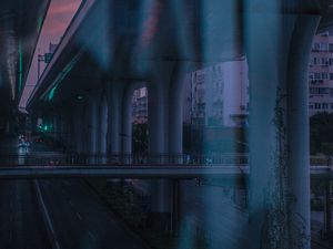 Preview wallpaper bridge, road, speed, city, dusk