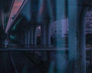 Preview wallpaper bridge, road, speed, city, dusk