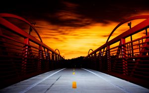 Preview wallpaper bridge, road, sunset, dusk, dark
