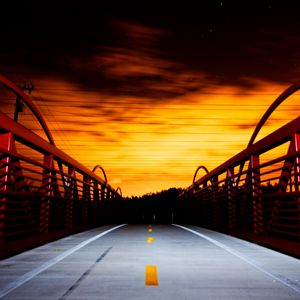 Preview wallpaper bridge, road, sunset, dusk, dark