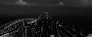 Preview wallpaper bridge, road, tangled, bw, dark