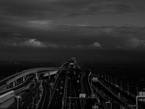 Preview wallpaper bridge, road, tangled, bw, dark