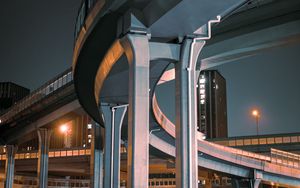 Preview wallpaper bridge, road, turn, construction, lights