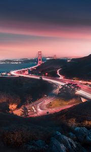 Preview wallpaper bridge, road, winding, evening, glow