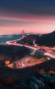 Preview wallpaper bridge, road, winding, evening, glow