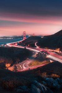 Preview wallpaper bridge, road, winding, evening, glow