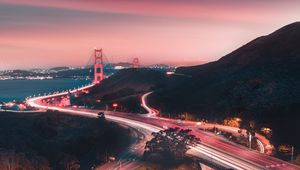Preview wallpaper bridge, road, winding, evening, glow