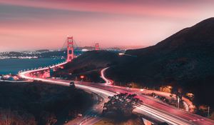 Preview wallpaper bridge, road, winding, evening, glow