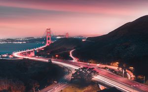 Preview wallpaper bridge, road, winding, evening, glow