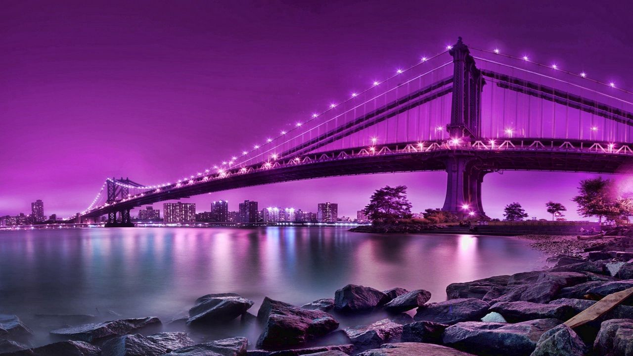 Wallpaper bridge, rocks, river, city, city on the water, reflection