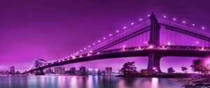 Preview wallpaper bridge, rocks, river, city, city on the water, reflection