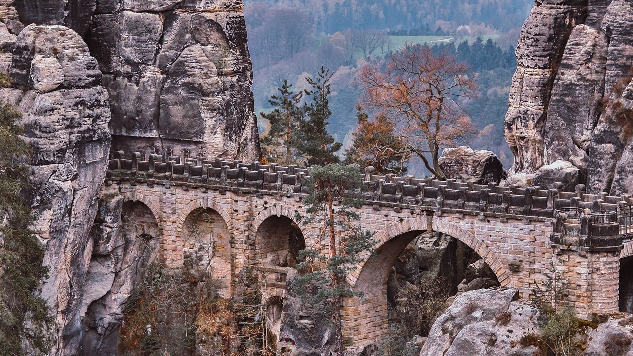 Wallpaper bridge, rocks, stone, mountains, arched, architecture