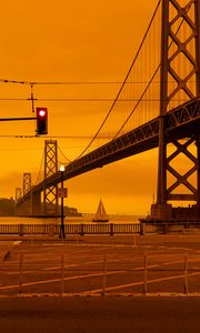 Preview wallpaper bridge, sailboat, architecture, road