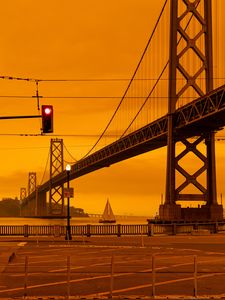 Preview wallpaper bridge, sailboat, architecture, road