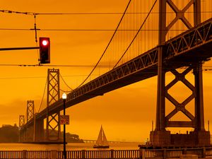 Preview wallpaper bridge, sailboat, architecture, road