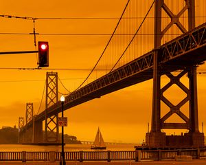 Preview wallpaper bridge, sailboat, architecture, road